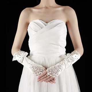 Gorgeous Satin / Lace Fingerless Elbow Length With Rhinestone / Bow Bridal Gloves (More Colors)