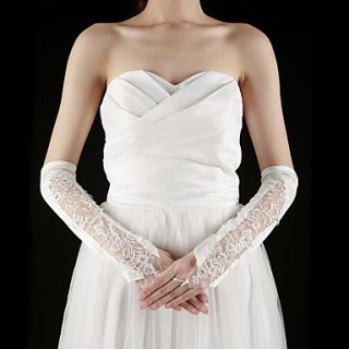 Satin / Lace Fingerless Elbow Length With Embroidery / Rhinestone Bridal Gloves (More Colors)