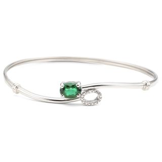 Sterling Silver Lab Created Emerald & Diamond Accent Bangle, Womens
