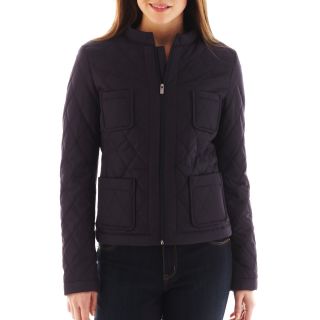 LIZ CLAIBORNE Quilted Zip Front Jacket   Talls, Navy, Womens