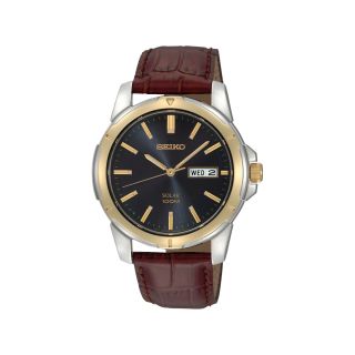 Seiko Mens Solar Powered Brown Leather Watch