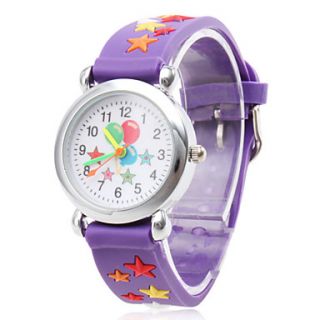 Childrens Balloon Star Pattern Purple Silicone Band Quartz Analog Wrist Watch