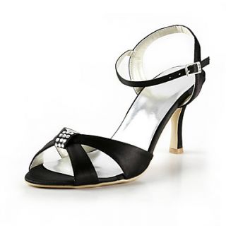 Beautiful Satin Stiletto Heel Sandals With Rhinestone Wedding Party Womens Shoes
