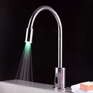 Contemporary Brass LED Sensor Chrome Finish Bathroom Sink Faucet