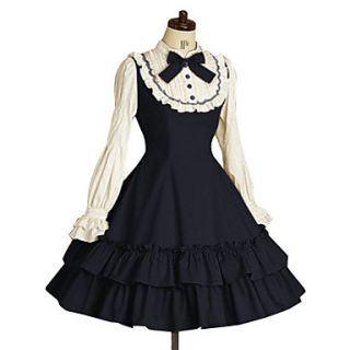 Long Sleeve Knee length Ink Blue Terylene Classic Lolita Dress