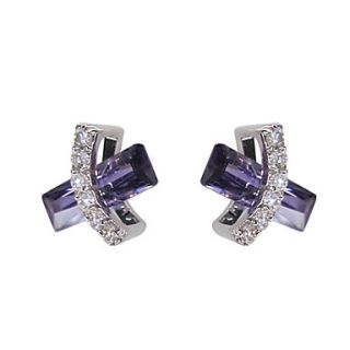 Unique Purple Platinum Plated With Rectangle Shape Cubic Zirconia Earrings