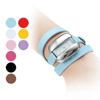 Womens Long PU Leather Style Band Analog Quartz Bracelet Watch (Assorted Colors)