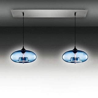 2   Light Modern Glass Pendant Lights in Blue Bubble Design