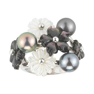 Black Cultured Freshwater Pearl & Tahitian Pearl Ring, White, Womens