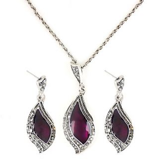 Crescent Shape Gem Necklace and Earrings