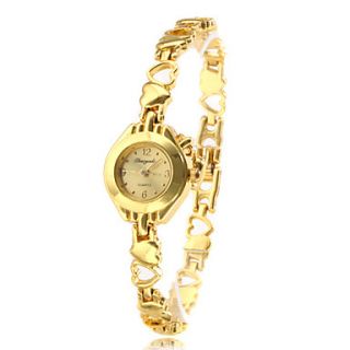Womens Gold Alloy Heart Shaped Band Quartz Analog Bracelet Watch