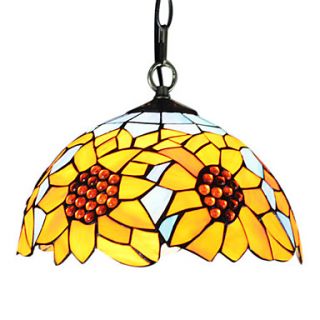60W 1   Light Tiffany Glass Pendent Light in Yellow Flower Design