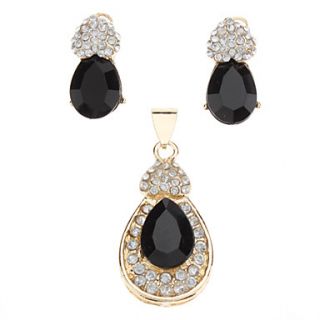 Loving Heart Black Onyx Fully Jewelled Earring and Pendant Jewelry Set
