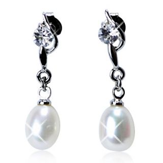 Elegant Sterling Silver Fresh Pearl Drop Earrings with Crystal