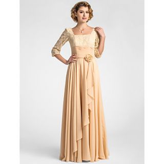 A line Square Floor length Lace And Chiffon Mother of the Bride Dress