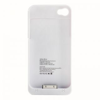 Ultra Slim External Battery with Case for iPhone 4 and 4S (White, 1900mAh)