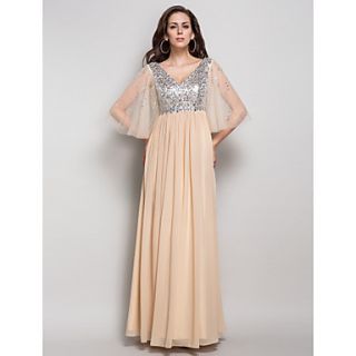 Sheath/Column V neck Sequined Chiffon Floor length Evening/Prom Dress