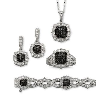 1/5 CT. T. W. White & Color Enhanced Black Diamond 4 pc. Jewelry Set, Womens