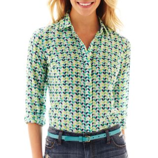 Silk Cotton Blend Shirt, Hearts Turquoise