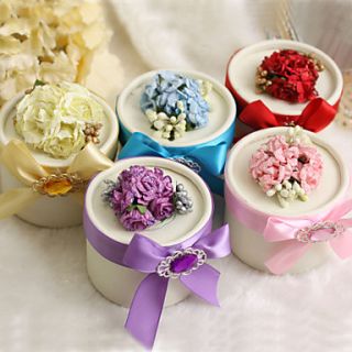 Round Favor Boxes With Flower And Ribbon   Set of 12 (More Colors)