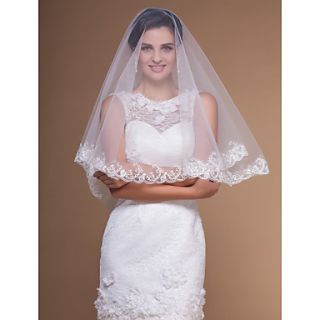 Beautiful One tier Elbow Wedding Veils With Lace Applique Edge