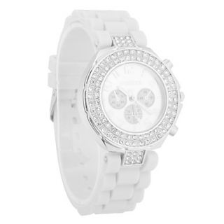 Womens Silicone Quartz Movement Glass Round Shape with Rhinestone Dress Watch(More Color)