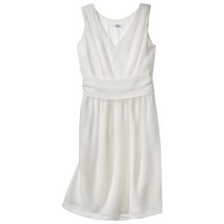 TEVOLIO Womens Plus Size Chiffon V Neck Pleated Dress   Off White   24W