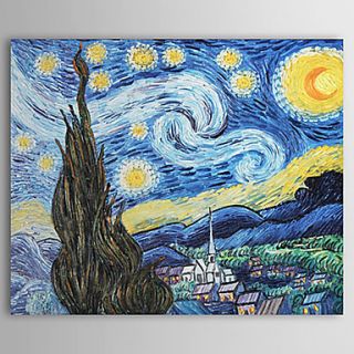 Hand painted Oil Painting A Starry Night by Vincent Van Gogh with Stretched Frame