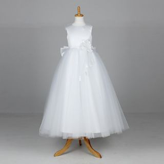 Sleeveless Tulle And Satin Wedding/Evening Flower Girl Dress With Flowers
