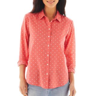 LIZ CLAIBORNE Long Sleeve Dot Shirt, Coral Blossom Mult