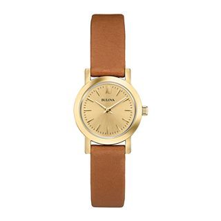 Bulova Womens Gold Tone Leather Strap Watch