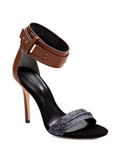 Rosana Mixed Media Ankle Cuff Sandals   Navy Brown