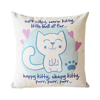 Happy Cat Cotton/Linen Decorative Pillow Cover