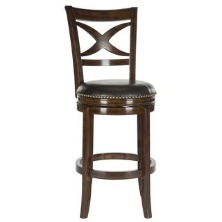Safavieh Santino Espresso/ Brown Seat Bar Stool (Espresso/ Brown SeatIncludes One (1) stoolMaterials Rubberwood, MDF and PU fabricFinish EspressoSeat dimensions 17.5 inches width and 17.75 inches depthSeat height 29 inchesDimensions 46 inches high x