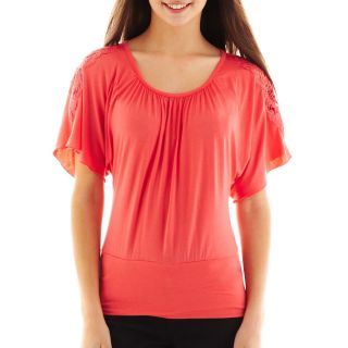 By & By Crochet Shoulder Top, Coral