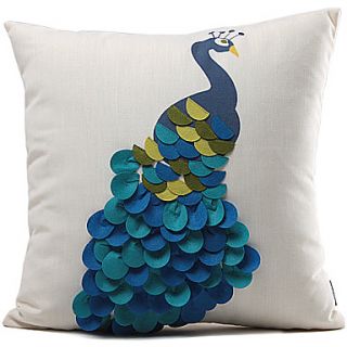 Classic Blue Peacock Polyester Decorative Pillow Cover