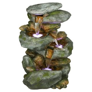Alpine Stacked Rock Waterfall Fountain with LED Lights Multicolor   WIN582