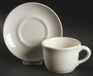 Pfaltzgraff Simply White Circles Flat Cup & Saucer Set, Fine China Dinnerware  