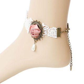 Pink Flower White Lace Pearl Anklet