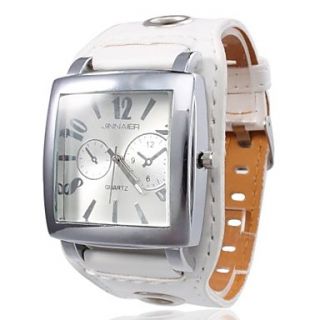 Unisex Square Case White Dial Wide PU Band Quartz Wrist Watch