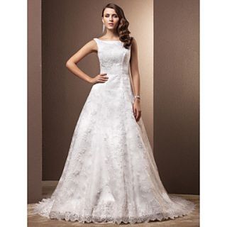 Ball Gown Scoop Chapel Train Lace Wedding Dress