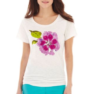 St. Johns Bay St. John s Bay Short Sleeve Graphic Tee, Prp Flwr On Wht, Womens