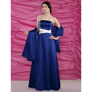 A line Strapless Floor length Satin Mother of the Bride Dress With A Wrap