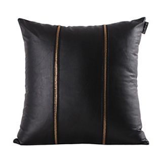 Gold Zipper Black Leather Decorative Pillow Cover