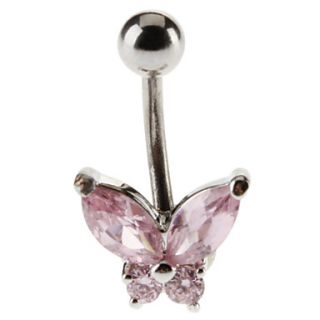 Delicate Butterfly Pattern Stainless Steel Crystal Navel Ring