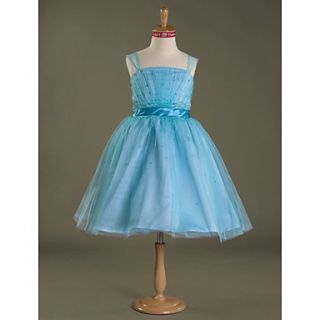 Ball Gown Straps Knee length Satin Tulle Junior Bridesmaid Dress