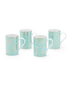 Arabesque 24K Gold Scroll Porcelain Mugs/Set of 4   Blue