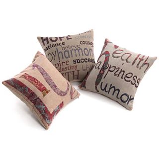 Set of 3 Text Cotton/Linen Decorative Pillow Cover