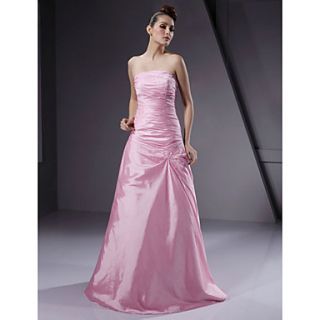 A line Strapless Floor length Taffeta Bridesmaid/ Wedding Party Dress
