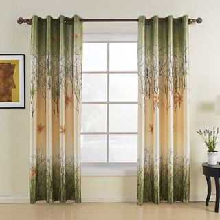 (One Pair) Green Maple Leaf Energy Saving Curtain